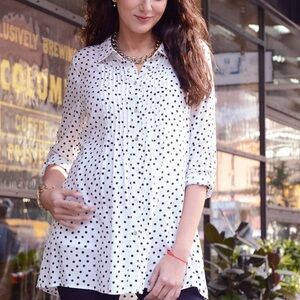 SERAPHINE HAPPY POLKA DOT BUTTON DOWN MATERNITY BLOUSE Size 8